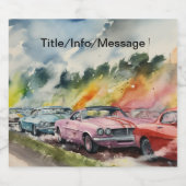 レトロドラッグレーシングウォーターカラーアートプリント リキュールボトルラベル (シングルラベル)