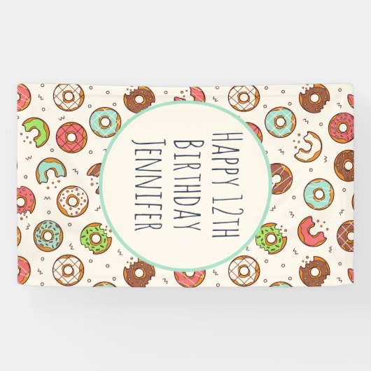 レトロドーナツ型かわいいカラフルスタイル誕生日 横断幕 (横)