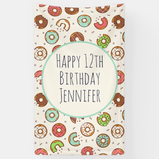 レトロドーナツ型かわいいカラフルスタイル誕生日 横断幕 (縦)