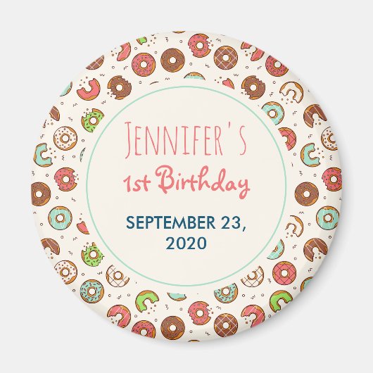 レトロドーナツ型かわいいカラフル日付を保存 マグネット (正面)