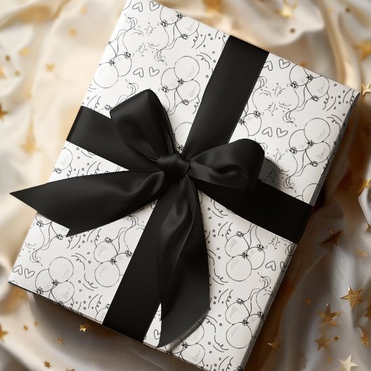 レトロドールバルーン&ハートハッピーバースデー ラッピングペーパー