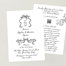 レトロドールリボンすべて1つのRsvp詳細結婚 招待状