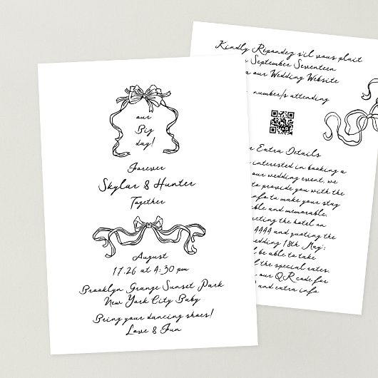 レトロドールリボンすべて1つのRsvp詳細結婚 招待状