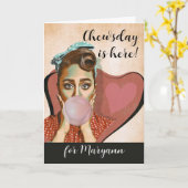 レトロナショナルバブルガムデイダブルバブルレディ カード (黄色い花)