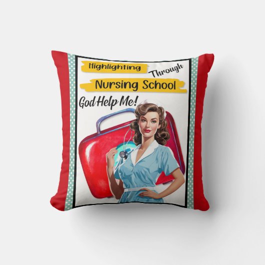 レトロナースピンナップ_看護注意事項 クッション (正面)