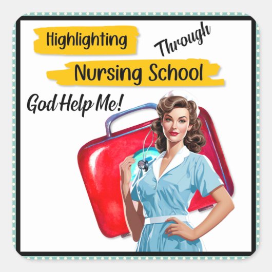 レトロナースピンナップ_看護注意事項 スクエアシール (正面)