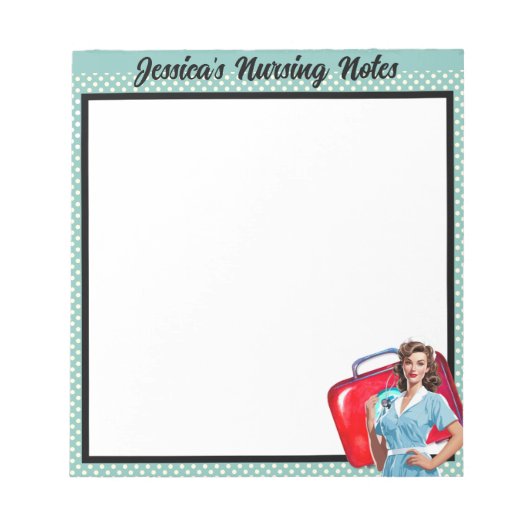 レトロナースピンナップ_看護注意事項 ノートパッド (正面)