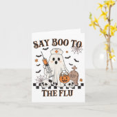 レトロナース幽霊ハロウィンワクチンはブーと言う カード (黄色い花)