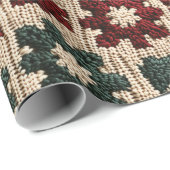 レトロニットレッドグリーンクリスマスセーター天気 ラッピングペーパー (ロールコーナー)