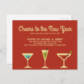 レトロニューイヤーイブパーティの招待状はがき ポストカード (正面/裏面)