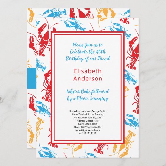 レトロニューイングランドロブスターベイクパーティー 招待状 (正面/裏面)