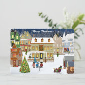 レトロニューイングランド村写真テンプレートクリスマス シーズンカード (スタンド正面)