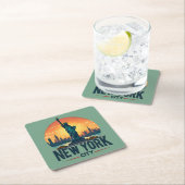 レトロニューヨークシティスカイラインと自由の女神 スクエアペーパーコースター (インサイチュ)