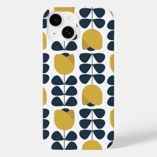 レトロネイビーとイエローの花柄 Case-Mate iPhoneケース (裏面)