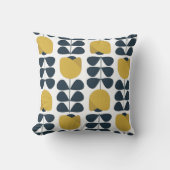 レトロネイビーと黄色の花柄 クッション (正面)