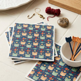 レトロネイビーのかわいい子猫の誕生日パーティー スタンダードカクテルナプキン