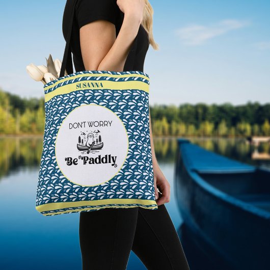 レトロネイビーウォーターパターンカヌートター名前をカスタムする トートバッグ