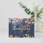 レトロネイビーウッドの秋の葉サンクスギビング ポストカード (スタンド正面)