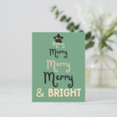 レトロネイビーグリーンクリスマスツリーメリーとブライト シーズンポストカード (スタンド正面)
