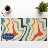 レトロネイビーコーラルクリームマーブルスワール デスクマット