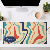 レトロネイビーコーラルクリームマーブルスワール デスクマット