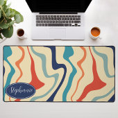 レトロネイビーコーラルクリームマーブルスワール デスクマット