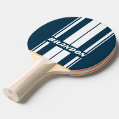 レトロネイビーデュアルボストライプードボード名 卓球ラケット (正面アングル)