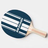 レトロネイビーデュアルボストライプードボード名 卓球ラケット (横)