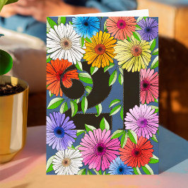 レトロネイビーパーソナライズされたブルー21歳のフローラ カード