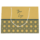 レトロネイビーブラウンパターカスタムンのビジネスロゴ ラージペーパーバッグ (正面)