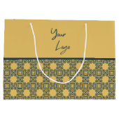 レトロネイビーブラウンパターカスタムンのビジネスロゴ ラージペーパーバッグ (裏面)