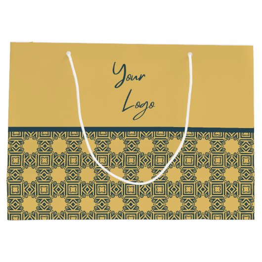 レトロネイビーブラウンパターカスタムンのビジネスロゴ ラージペーパーバッグ (裏面)