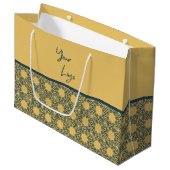 レトロネイビーブラウンパターカスタムンのビジネスロゴ ラージペーパーバッグ (正面アングル)