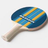 レトロネイビーブルーストライプボード名 卓球ラケット (正面アングル)