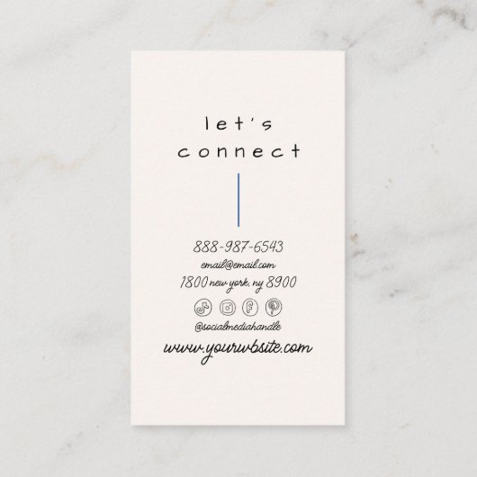 レトロネイビーブルーティール(緑がかった色)ハンドドローストライプドBoho 名刺 (裏面)