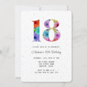 レトロネイビーブルー素朴フローラ18th誕生日パーティー 招待状 (正面)
