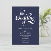 レトロネイビーブルー結婚スクリプトのQrコード 招待状 (スタンド正面)