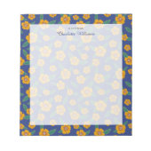 レトロネイビーブルー黄色の花パターン名 ノートパッド (正面)