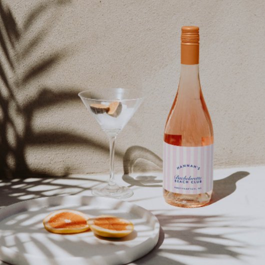 レトロネイビー&ピンクストライプバチェロレッテ スパークリングワインラベル