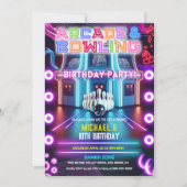 レトロネオンアーケード&ボーリングゲーム誕生日パーティー 招待状 (正面)