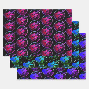 レトロネオンエレクトリックギター ラッピングペーパーシート