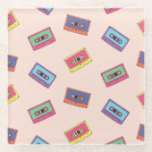 レトロネオンオーディオカセットテープパターン ガラスコースター (正面)