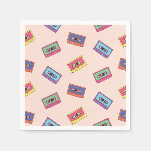 レトロネオンオーディオカセットテープパターン スタンダードカクテルナプキン (正面)