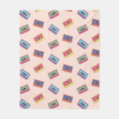 レトロネオンオーディオカセットテープパターン フリースブランケット (正面)