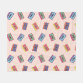 レトロネオンオーディオカセットテープパターン フリースブランケット (正面(横))