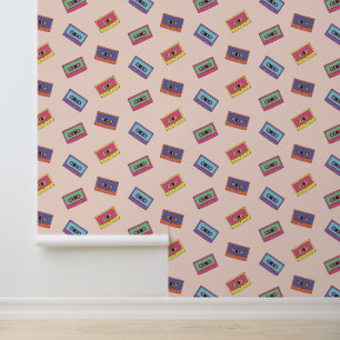 レトロネオンオーディオカセットテープパターン 壁紙