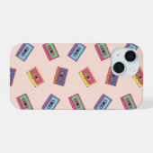 レトロネオンオーディオカセットテープパターン iPhone 15ケース (裏面横)