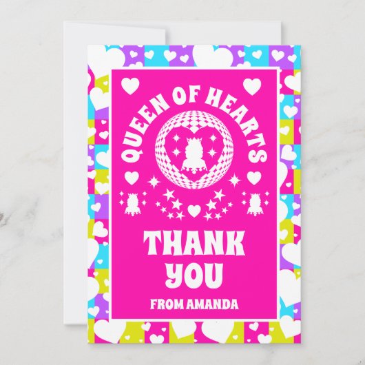 レトロネオンクイーンオブハート誕生日サンキューカード 招待状 (正面)
