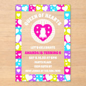 レトロネオンクイーンオブハート誕生日 アクリル招待状 (正面)