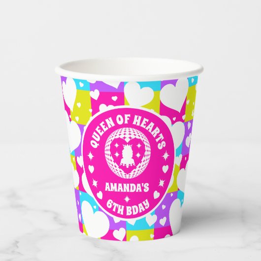 レトロネオンクイーンオブハート誕生日 紙コップ (正面)
